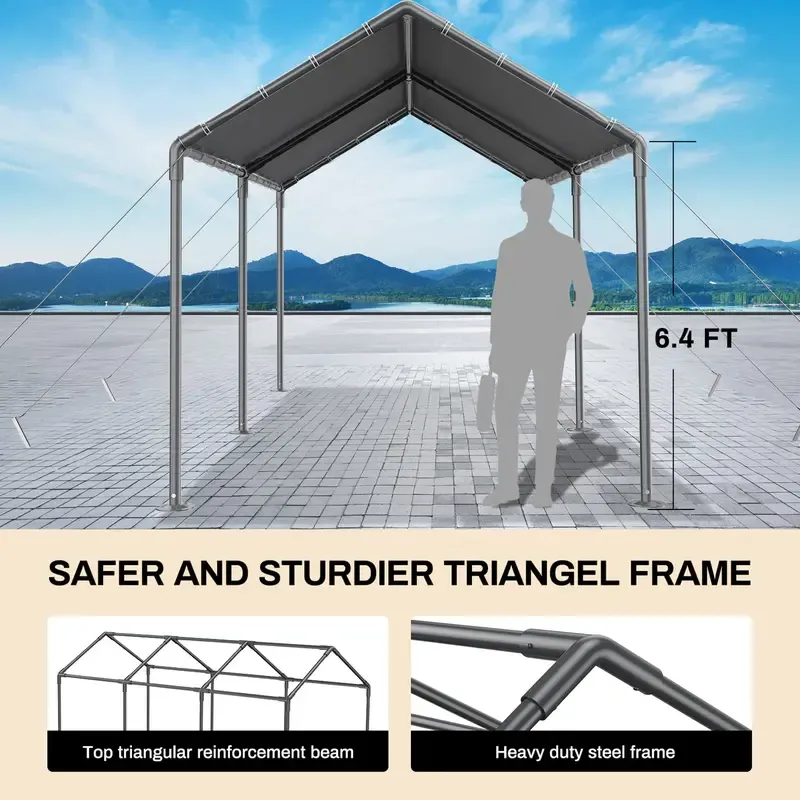 Cochera Grezone de 3x6 metros (10x20 pies), resistente, para exteriores, de gran capacidad, tipo toldo portátil para garaje, cobertizo de almacenamiento, refugio para coches, lona para todas las estaciones, protección contra el viento para barcos de fiest