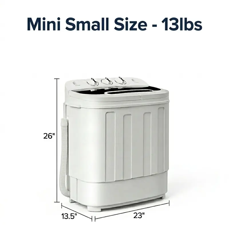 Lavadora portátil de doble tina con escurridor y secadora centrífuga Segawe - Motor silencioso, unidad con cable ligera, tamaño compacto, enchufe estándar, ideal para apartamentos, residencias estudiantiles y condominios (6 kg/4,5 kg/4 kg con un solo cubo