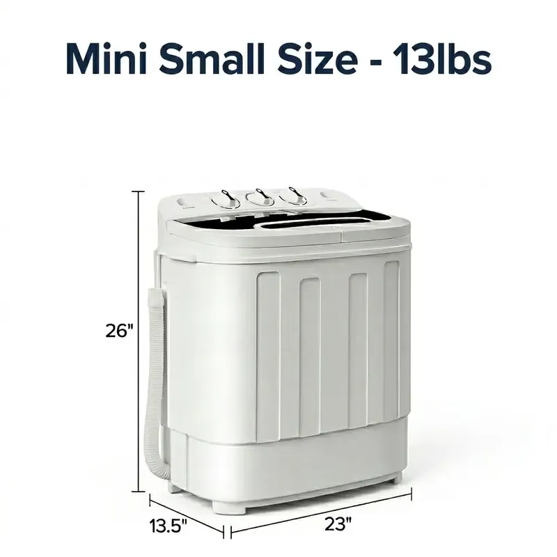Lavadora portátil de doble tina con escurridor y secadora centrífuga Segawe - Motor silencioso, unidad con cable ligera, tamaño compacto, enchufe estándar, ideal para apartamentos, residencias estudiantiles y condominios (6 kg/4,5 kg/4 kg con un solo cubo