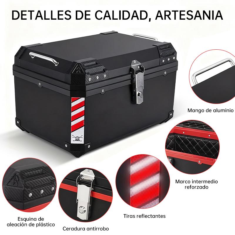 65L Caja para Moto Top Case Impermeable para 2 Cascos