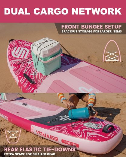 Tabla de paddle surf inflable Suncorp de 3,55 m x 89 cm, paquete de 2 (rosa y azul) – Tablas de paddle surf premium, capacidad de 204 kg, kit completo, mochila de 100 L y bomba de doble acción.