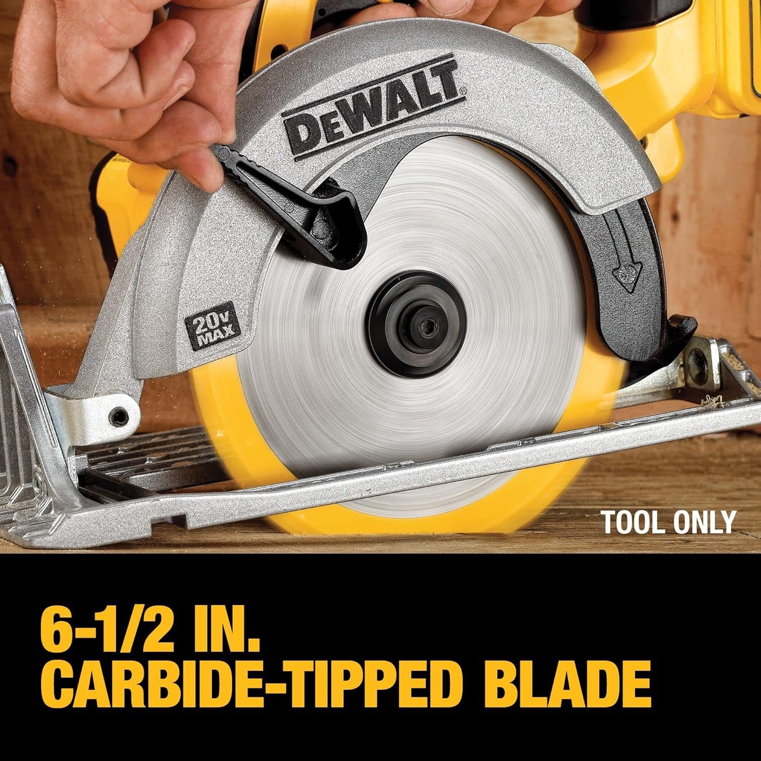 Sierra circular DEWALT 20V MAX, inalámbrica, estilo Sidewinder, portátil, hoja de 6-1/2 pulgadas, 5150 RPM, capacidad de biselado de 0 a 50 grados, batería no incluida (DCS391B)