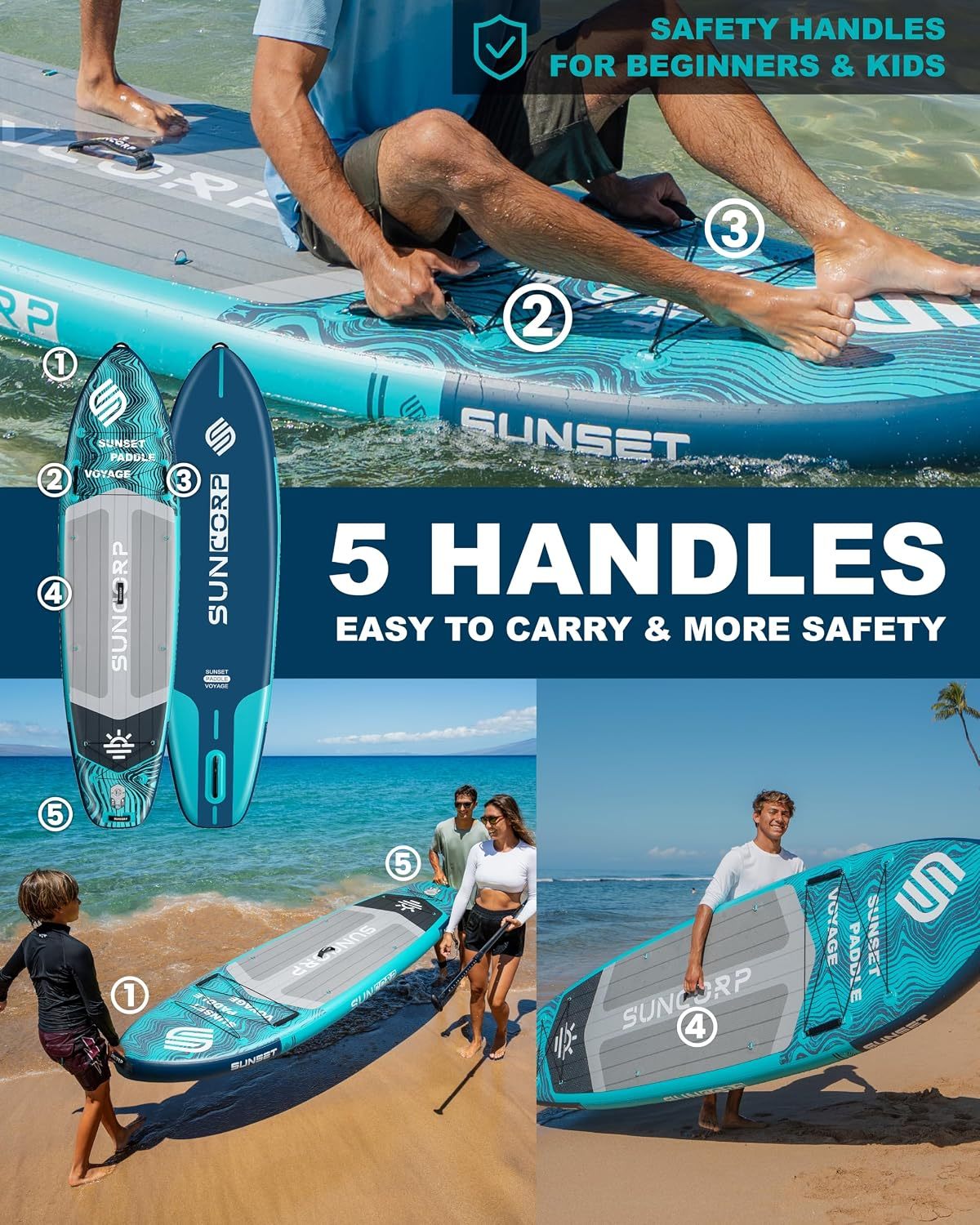 Tabla de paddle surf inflable Suncorp de 3,55 m x 89 cm, paquete de 2 (rosa y azul) – Tablas de paddle surf premium, capacidad de 204 kg, kit completo, mochila de 100 L y bomba de doble acción.