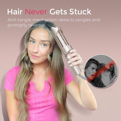TYMO CurlPro Plus Automatic Rotating Curling Iron - Upgraded Long Barrel Curling Wand for Long Hair, Ceramic Hair Curler for Women, Anti-Scald, Tangle-Free, 600M Ionic, Dual Voltage, Gold, 1 Inch