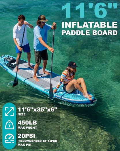 Tabla de paddle surf inflable Suncorp de 3,55 m x 89 cm, paquete de 2 (rosa y azul) – Tablas de paddle surf premium, capacidad de 204 kg, kit completo, mochila de 100 L y bomba de doble acción.