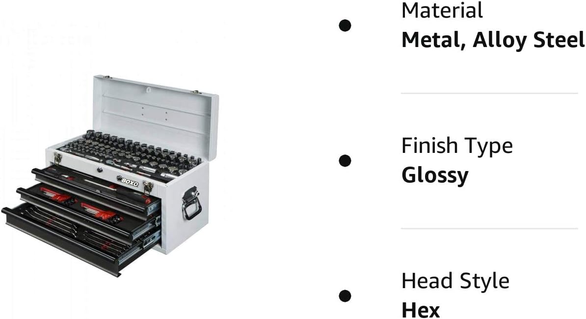 Boxo USA Heavy Duty 185 piezas métricas y SAE juego de herramientas con 3 cajones caja de transporte-herramienta