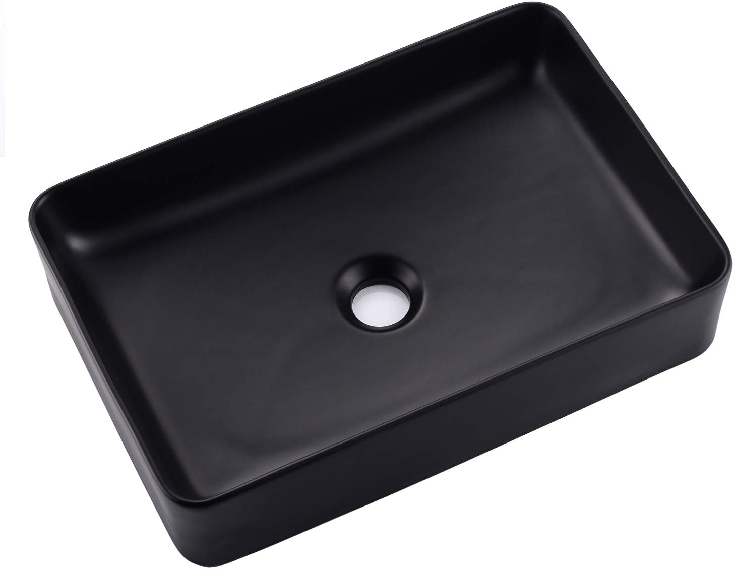 VOKIM - Conjunto de fregadero y llave de baño de 20 x 14 pulgadas, rectángulo moderno sobre el mostrador, porcelana negra, lavabo de cerámica y llave de bronce aceitado