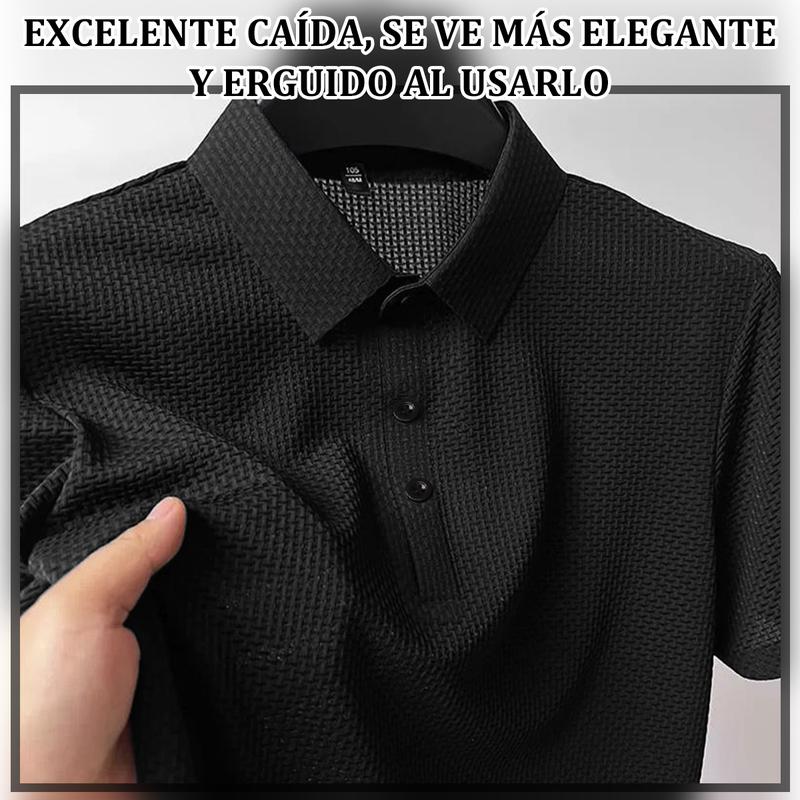 Polo Hombre de Waffle Hilo de Hielo Clásico Minimalista Ligero y Fresco Mantiene Forma Erguida para Uso Diario