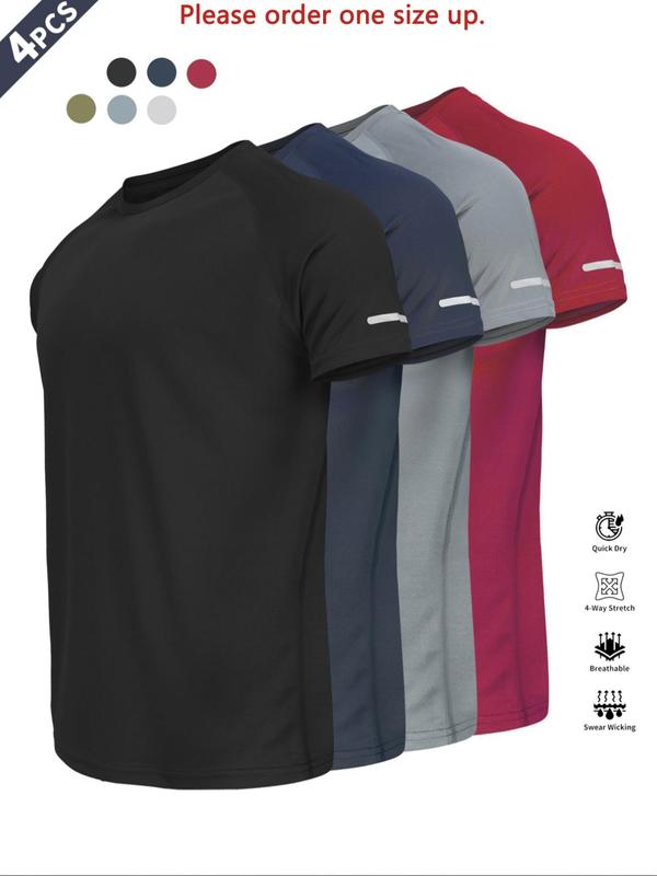 Reflective Sportswear T-Shirt, Breathable Quick-Dry Short Sleeve Crew Neck, Lightweight Men's Athletic Tee, Ideal for Outdoor Activities, Gym and Training Apparel, Gym Top