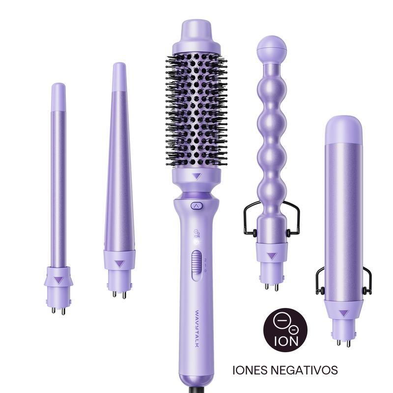 Wavytalk Multi Curl, 5 en 1 Ceramic Curling Wand, rizador de pelo de calentamiento rápido de 1/2 a 1 1/2 pulgadas y cepillo térmico, rizador de pelo de doble voltaje