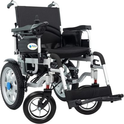Medical Store de Lujo Silla De Ruedas Eléctrica, Modelo 101GMS, Silla Plegable de Acero de Alta Resistencia, Color Negro, Incluye Cinturón de seguridad y Control Joystick.