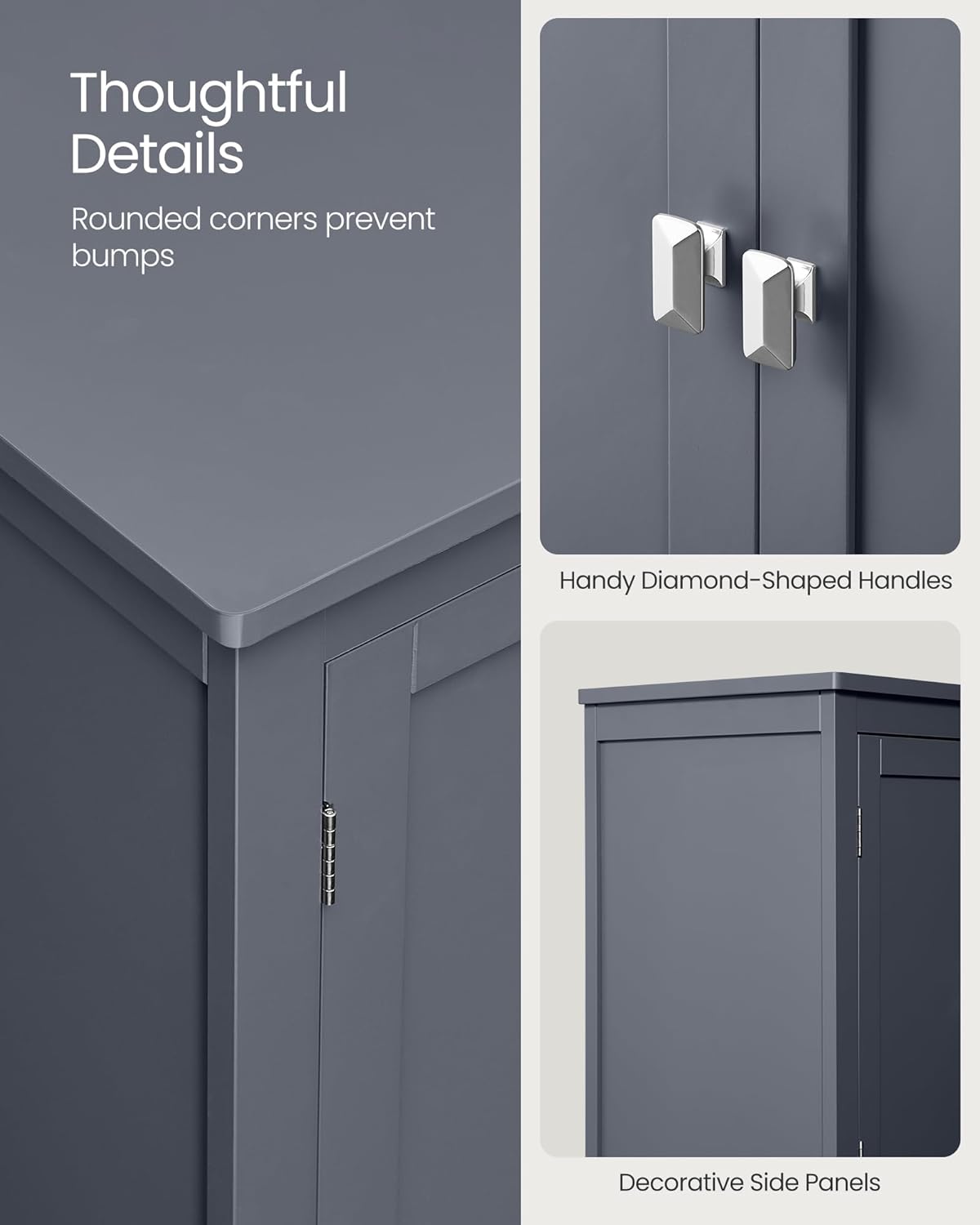 VASAGLE Mueble de Baño, Armario de Baño, Armario de Cocina, con 2 Puertas y 2 Cajones, Estantes Ajustables, 30 x 60 x 110 cm, Gris Paloma MBBC551G02