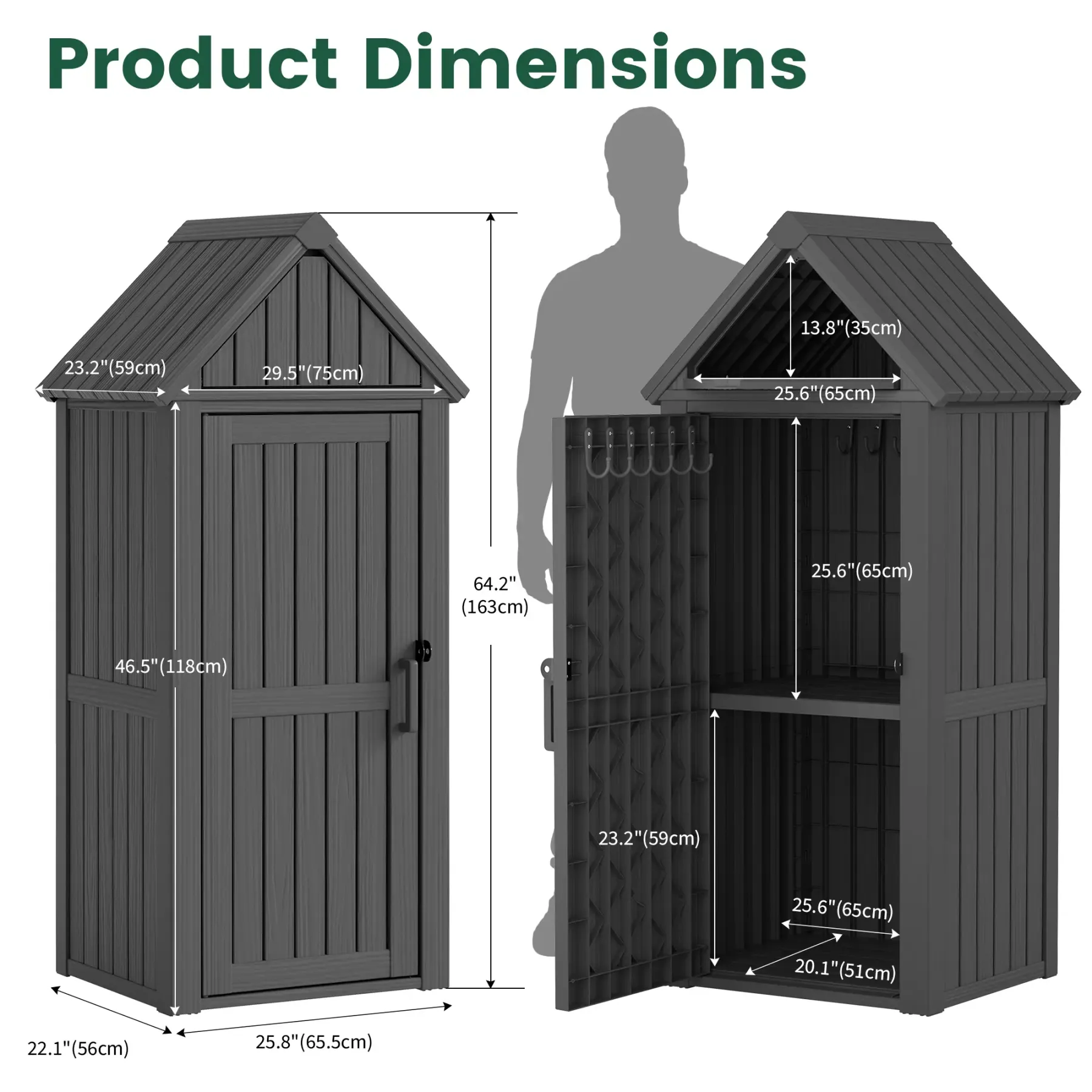 Armario de almacenamiento para exteriores, armario de limpieza, armario para herramientas, resistente a la lluvia y al agua, resistente al sol para patios y jardines en EE. UU., cuarto de herramientas de jardín, caja de almacenamiento para el patio traser