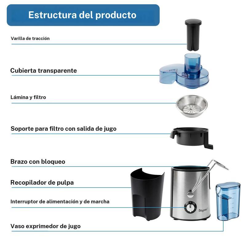 Exprimedor eléctrico Boyuevi de 800 W con jarra para jugo de 30 oz (aprox. 900 ml), licuadora centrífuga multifunción para frutas y verduras, sin BPA, fácil de limpiar, capacidad de 800 ml, diseño compacto, uso doméstico