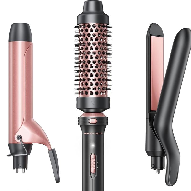 Wavytalk Multi Curl, 5 en 1 Ceramic Curling Wand, rizador de pelo de calentamiento rápido de 1/2 a 1 1/2 pulgadas y cepillo térmico, rizador de pelo de doble voltaje