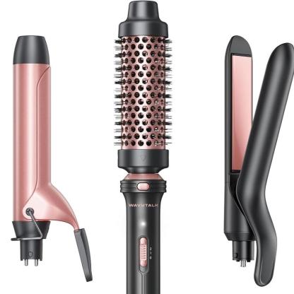 Wavytalk Multi Curl, 5 en 1 Ceramic Curling Wand, rizador de pelo de calentamiento rápido de 1/2 a 1 1/2 pulgadas y cepillo térmico, rizador de pelo de doble voltaje