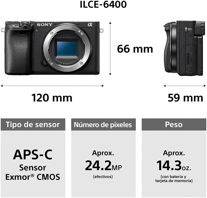 Sony Cámara Alpha 6400 APS-C con Nuevo Lente Zoom 16-50mm Versión 2 con autoenfoque más rápido, Ligero y silencioso