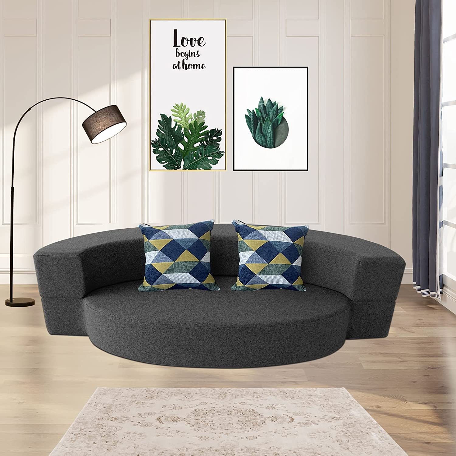 Nigoone - Sofá plegable tamaño Queen de espuma viscoelástica con 2 almohadas, sillón perezoso, triple futón, camas convertibles, funda lavable, gris oscuro