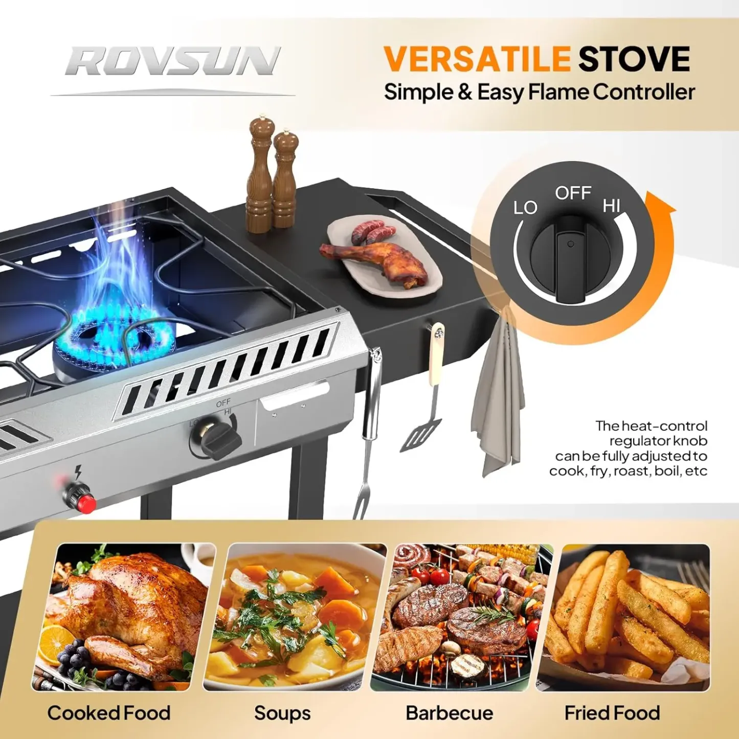 Estufa de gas propano para exteriores (2/3 quemadores) con encendido automático, regulador y estantes laterales — Potente cocina de pie de 150.000/225.000 BTU, ideal para cocinar en el patio trasero, elaboración casera de bebidas, envasado de alime