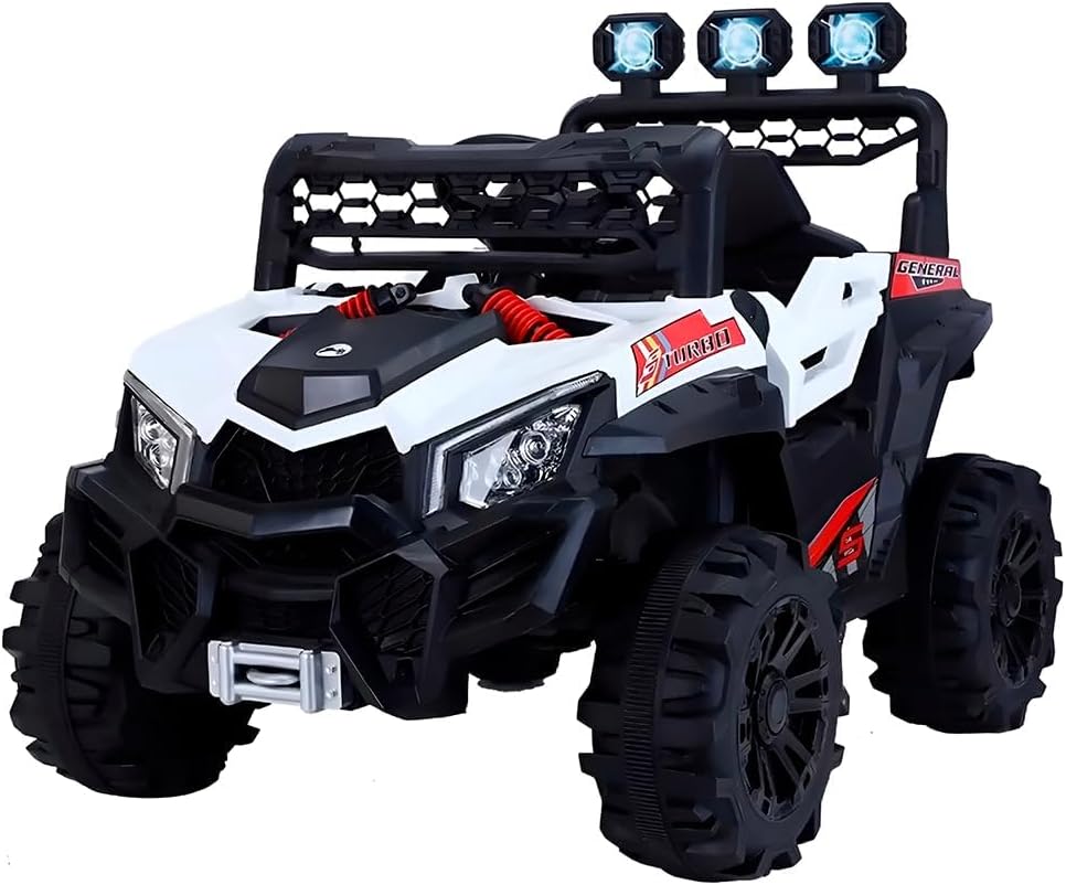 Raganet, Buggy Electrico Montable para Niños Color Rojo, Carrito de Control Remoto y Manejo Directo, con Luces, Estereo y Pedales Funcionales, Medidas: Alto 76cm X Ancho 68cm X Largo 109cm