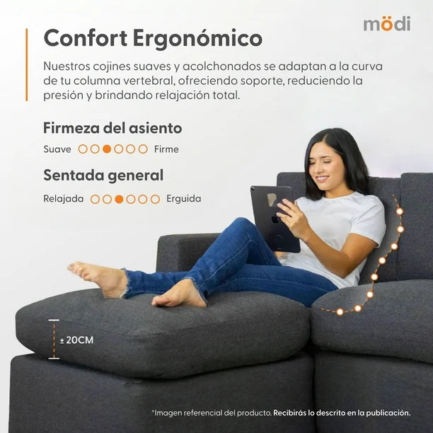 Sofá Seccional Modular Adapti 4 Plazas + Dos Otomano | Gris Carbón