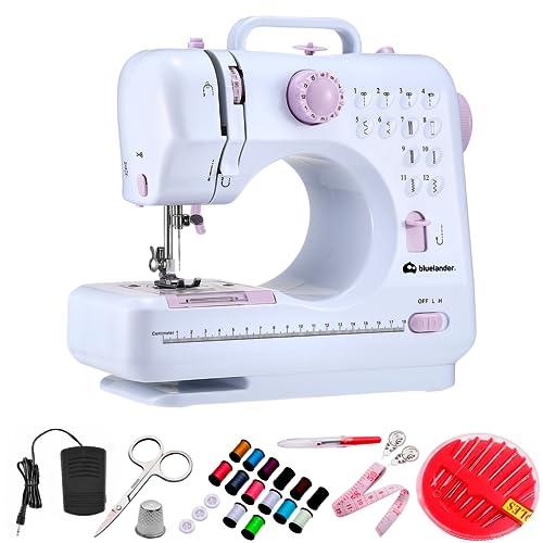 Bluelander Máquina de Coser Eléctrica Mini, Máquina de Coser Portátil con 12 Puntadas y Luz LED, Ideal para Ropa, Fundas de Almohadas y Sábanas