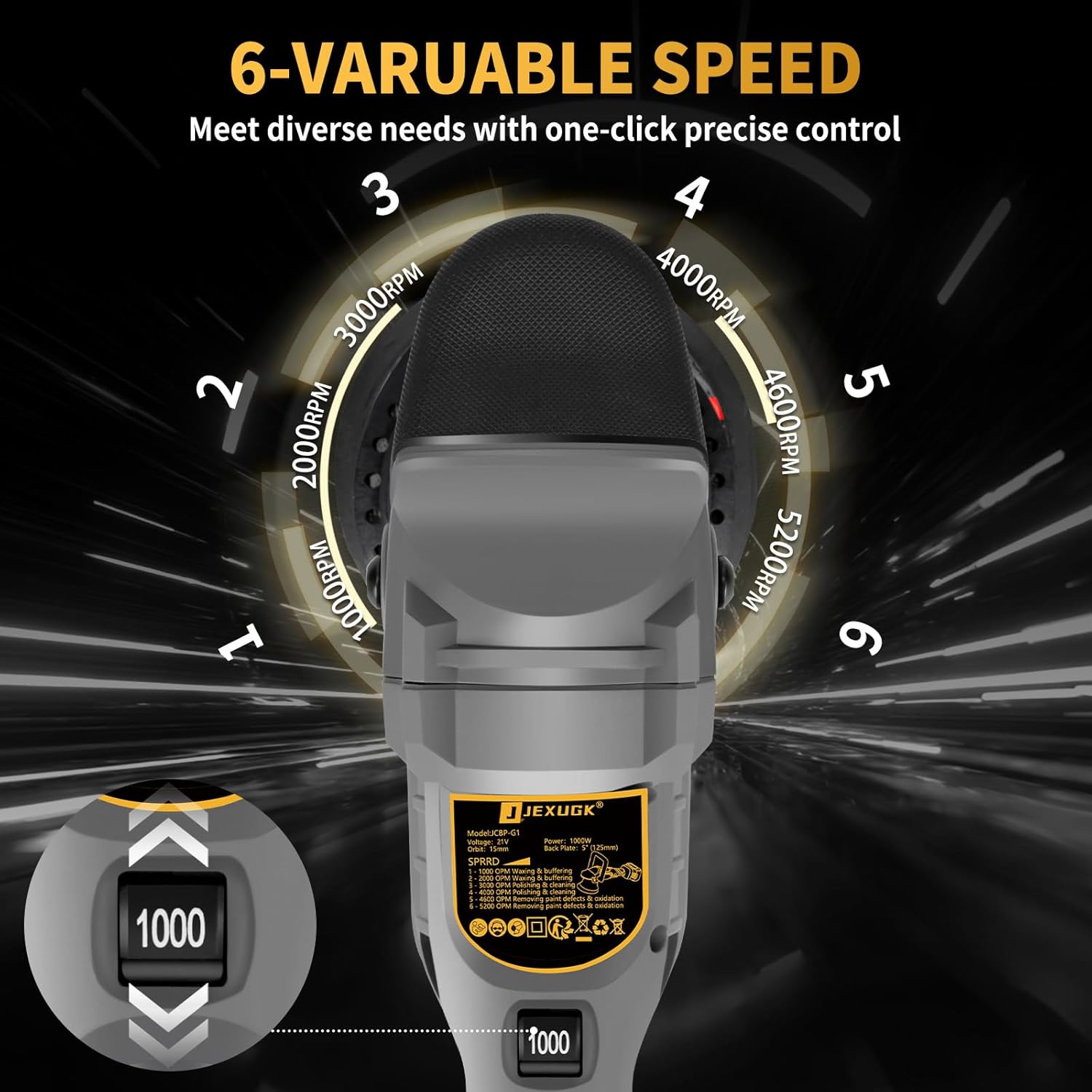 Pulidora orbital inalámbrica de 5 pulgadas, pulidora profesional sin escobillas de 21 V con 2 baterías de 4.0 Ah, pulidora orbital de autos inalámbrica con 6 velocidades, kit de pulido y