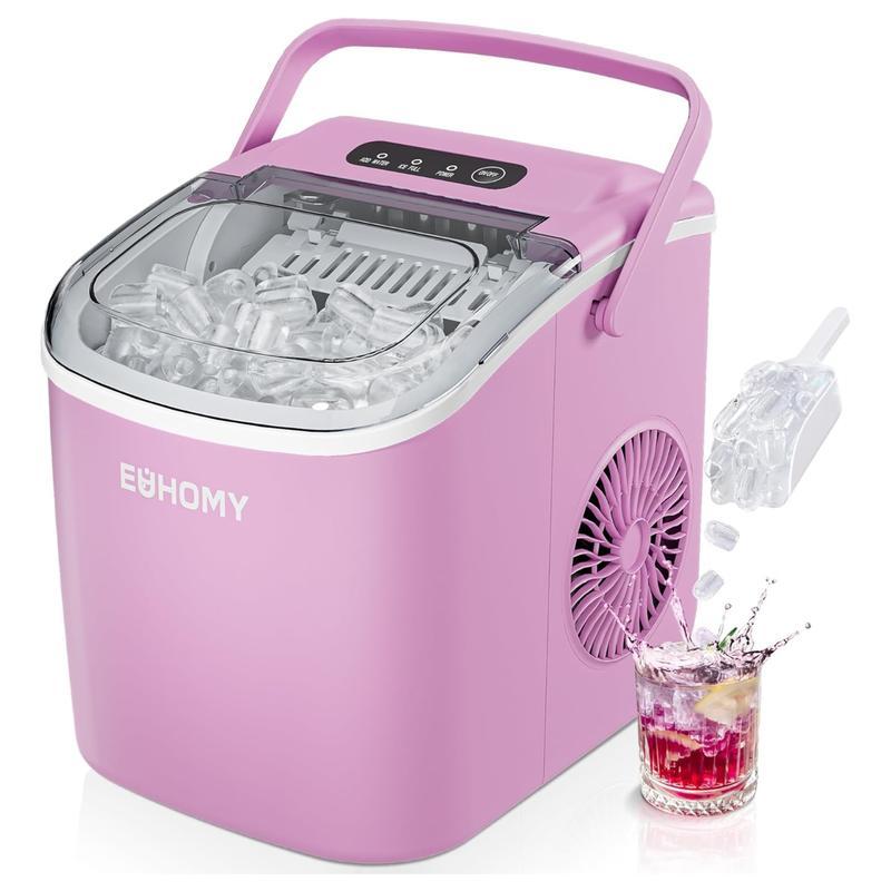EUHOMY Máquina de Hielo de Encimera con Mango, Produce 11,79 kg en 24 horas, 9 Cubos en 6 Minutos, Función Autolimpieza, Portátil, Incluye Canasta y Cucharón, Ideal para Hogar, Cocina, Camping y RV.