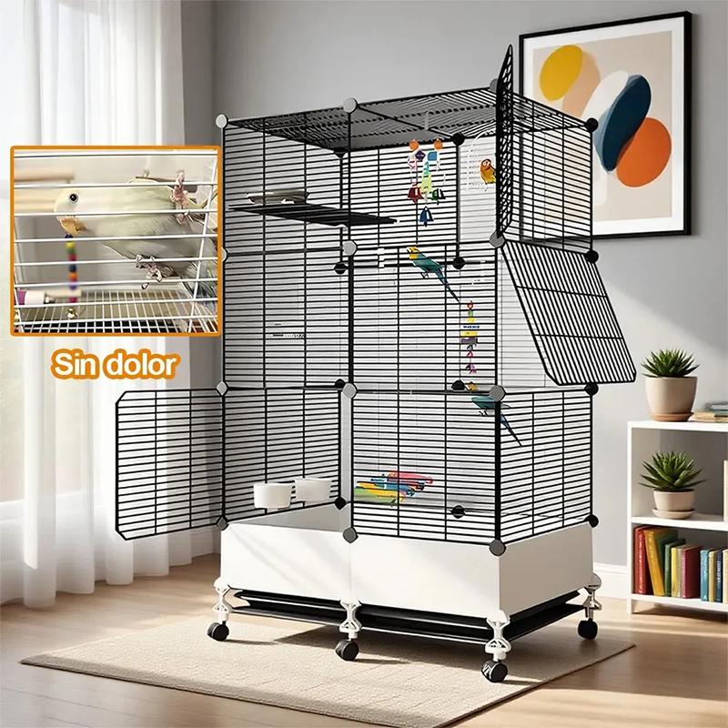 Jaula Móvil para Aves, Jaula para Loros y Canarios con Accesorios Completos, con Ruedas y Base Elevada para Fácil Limpieza