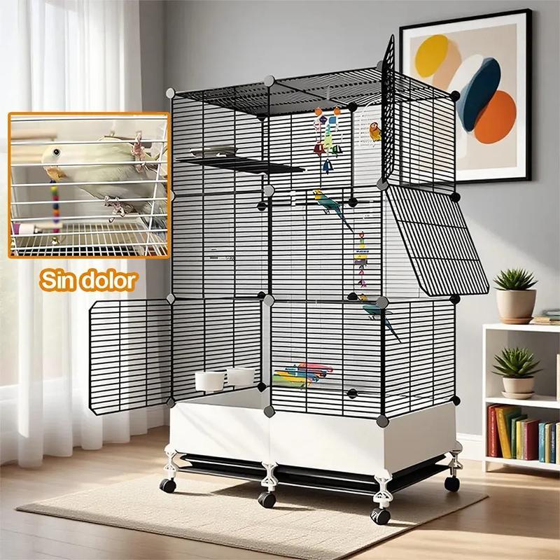 Jaula Móvil para Aves, Jaula para Loros y Canarios con Accesorios Completos, con Ruedas y Base Elevada para Fácil Limpieza