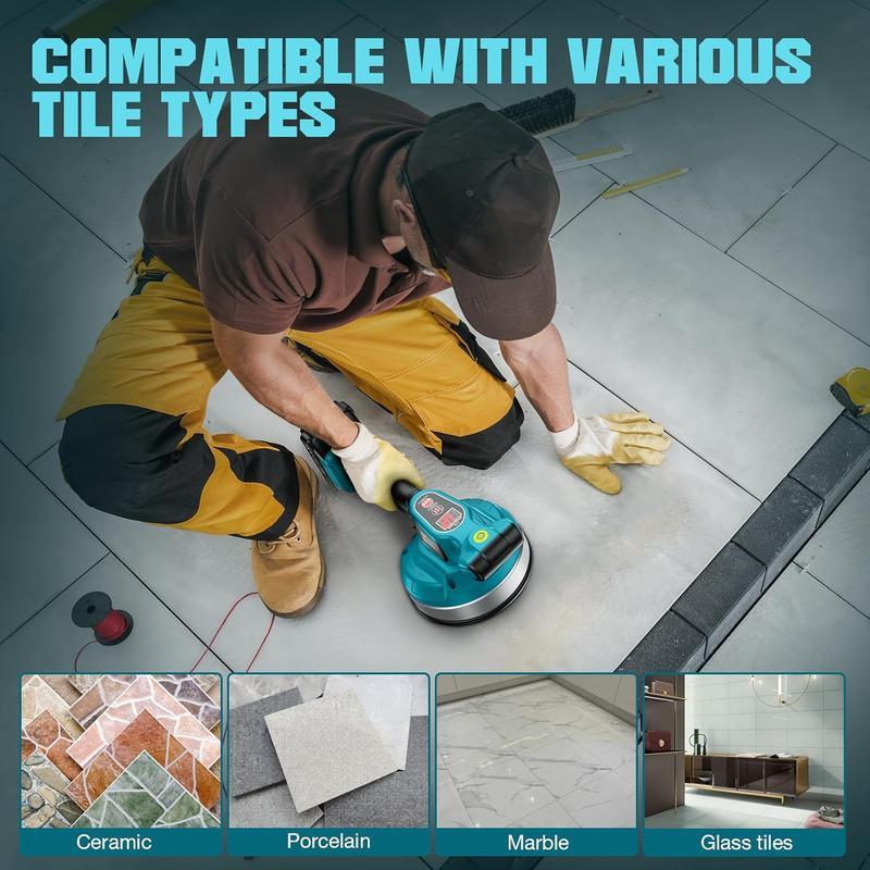 KP-160B Tile Vibration Tool, Cordless Tile Vibration Leveling Machine with 2×2000mAh Batteries, 160mm Large Suction Strong Grip.