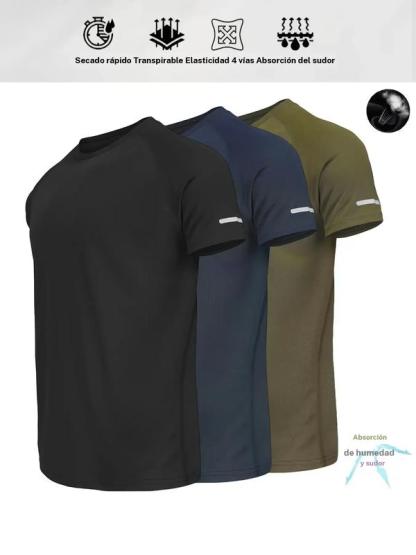 Camiseta casual de manga corta para hombre con diseño reflectante; prenda superior transpirable ideal para el verano, running, gimnasio y entrenamiento deportivo; camiseta ajustada a rayas para uso diario y actividades al aire libre.