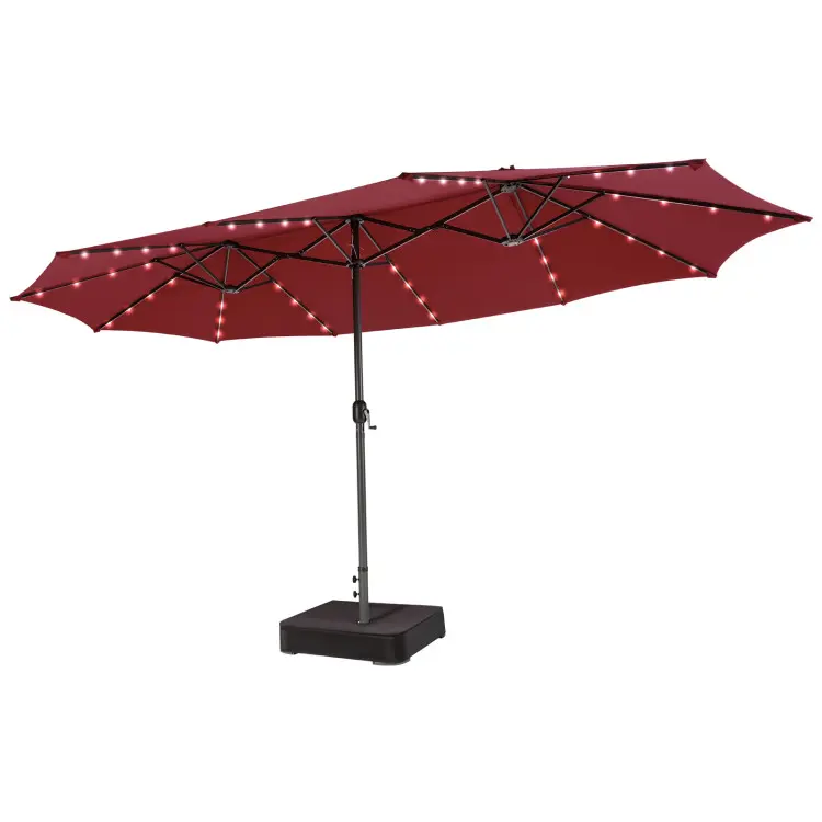 【Luces LED solares】Sombrilla grande de patio COSTWAY de 4,5 m, sombrilla doble extragrande para exteriores con base, 36 luces LED y manivela para jardín, terraza, piscina, patio, decoración del 4 de julio, regalo para papá