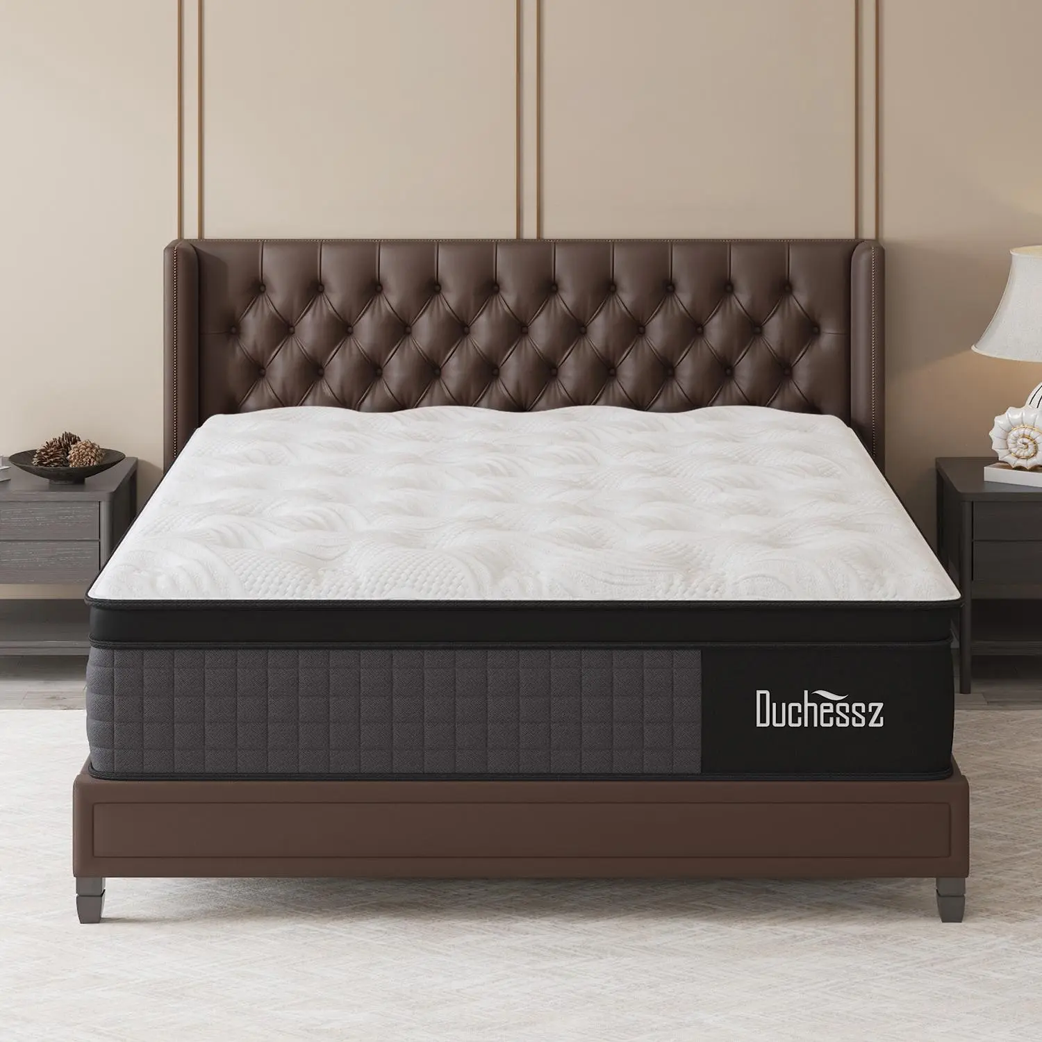 Colchón híbrido en caja (muelles y espuma viscoelástica) — Tamaños Twin, Full, Queen y King (10", 12" y 14") — Firmeza media y diseño ergonómico