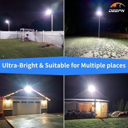 Farola solar con 750 LED, resistente al agua IP66, lámpara LED para exteriores con sensor de movimiento y control remoto, iluminación para jardines y patios (encendido automático al anochecer).