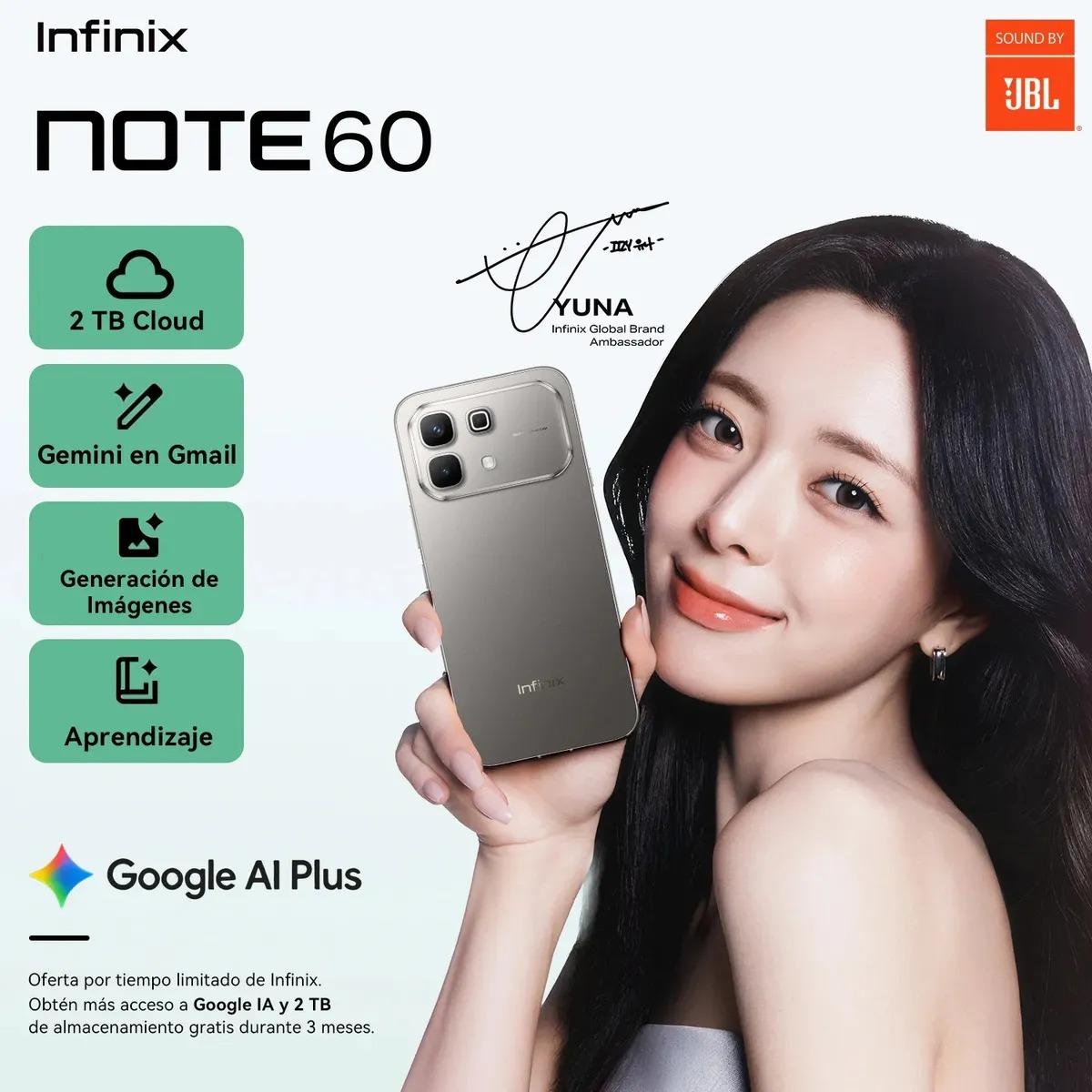 Celular Infinix Note 60 5G 256GB+16GB RAM: 8GB+8GB Extendible, 6,78" AMOLED 144Hz 1.5K 6150mAh 30W Inalámbrica 45W Carga Rápida Ai Smartphone Dual SIM Cámara 50MP+13MP Live Photo Negro Medianoche