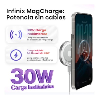 Celular Infinix Note 60 5G 256GB+16GB RAM: 8GB+8GB Extendible, 6,78" AMOLED 144Hz 1.5K 6150mAh 30W Inalámbrica 45W Carga Rápida Ai Smartphone Dual SIM Cámara 50MP+13MP Live Photo Negro Medianoche