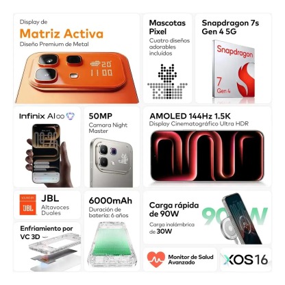 Infinix Note 60 Pro 5G | 8GB+256GB | Moka Snapdragon 7s Gen 4  | 6000 mah 90 W Carga Superrápida 30 W Inalámbrico  | 6.78'' Amoled 1.5K 144 Hz Active Matrix | Marrón 