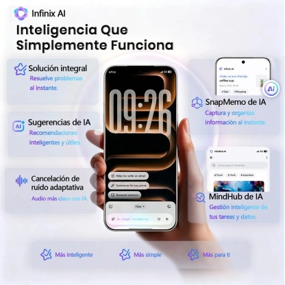 Celular Infinix Note 60 5G 256GB+16GB RAM: 8GB+8GB Extendible, 6,78" AMOLED 144Hz 1.5K 6150mAh 30W Inalámbrica 45W Carga Rápida Ai Smartphone Dual SIM Cámara 50MP+13MP Live Photo Negro Medianoche