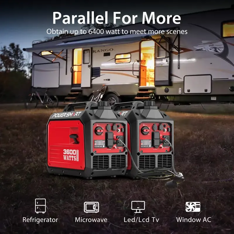 Generador inversor portátil silencioso PowerSmart 3600/4000 vatios, resistente a tormentas, para vehículos recreativos, toma de 30 A, conexión en paralelo, ideal para emergencias y acampadas, normativa EPA