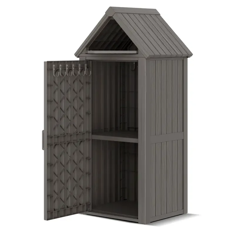Armario de almacenamiento para exteriores, armario de limpieza, armario para herramientas, resistente a la lluvia y al agua, resistente al sol para patios y jardines en EE. UU., cuarto de herramientas de jardín, caja de almacenamiento para el patio traser
