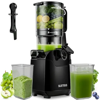 Licuadora de prensado en frío SUSTEAS XL de 13,5 cm (5,3"): ¡Apto para frutas y verduras enteras, sin necesidad de cortarlas! Alta retención de nutrientes y máximo rendimiento de jugo.