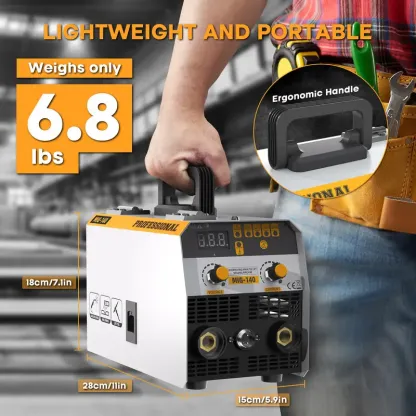 Kit de soldadora MIG 3 en 1 con control sinérgico, máquina de soldar de 140 A y 110 V con núcleo fundente/TIG/MMA, pantalla digital LED.