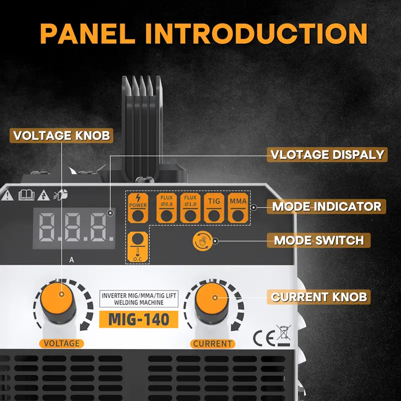 Kit de soldadora MIG 3 en 1 con control sinérgico, máquina de soldar de 140 A y 110 V con núcleo fundente/TIG/MMA, pantalla digital LED.