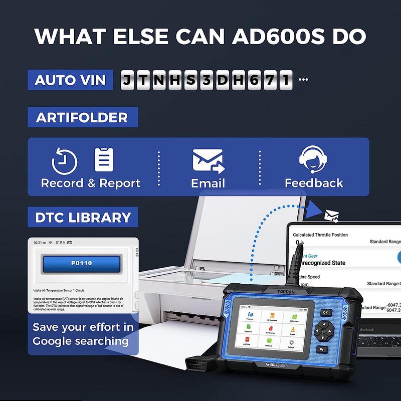 Lector de códigos TOPDON AD600S para ABS/SRS/AT/Motor, 9 servicios de reinicio, actualización gratuita de por vida, herramienta de diagnóstico y comprobador de baterías de coche.