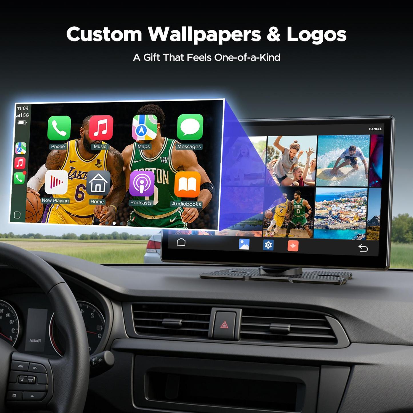 Pantalla inalámbrica CarPlay de 9" para vehículos antiguos – Con Netflix, YouTube y TikTok integrados, incluye kit de cámara de marcha atrás 720P; no requiere modificaciones en el vehículo y es compatible con automóviles, camiones y SUV de 12-24V.
