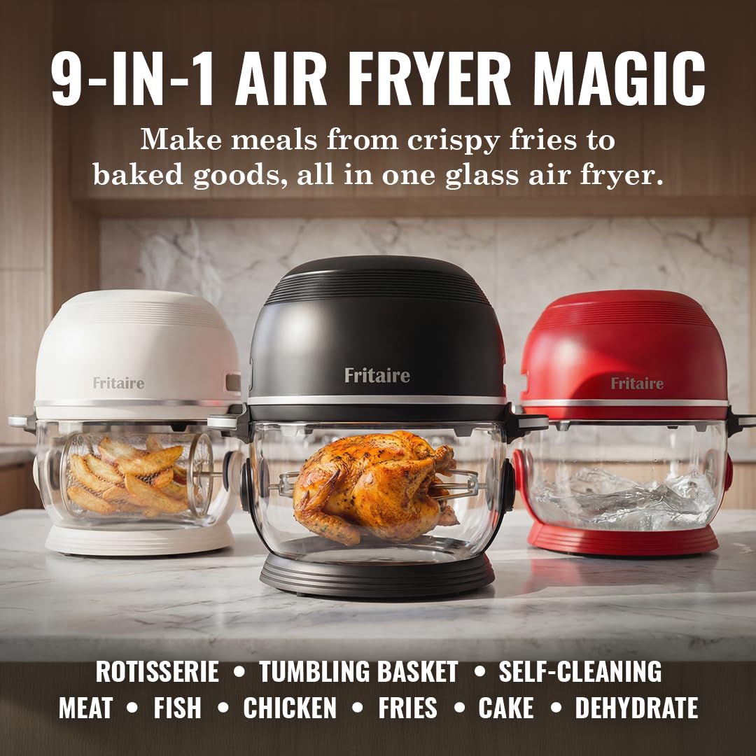 Non Toxic Air Fryer Pro | Freidora de aire de vidrio 9 en 1 | Autolimpiante | 5 cuartos | Asador y vaso | Vórtice de 400 F para cocinar uniformemente, sin teflón, recrisp, asado, hornear, rosa malva