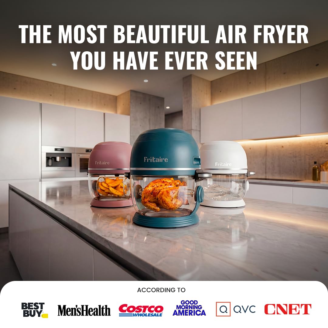 Non Toxic Air Fryer Pro | Freidora de aire de vidrio 9 en 1 | Autolimpiante | 5 cuartos | Asador y vaso | Vórtice de 400 F para cocinar uniformemente, sin teflón, recrisp, asado, hornear, rosa malva