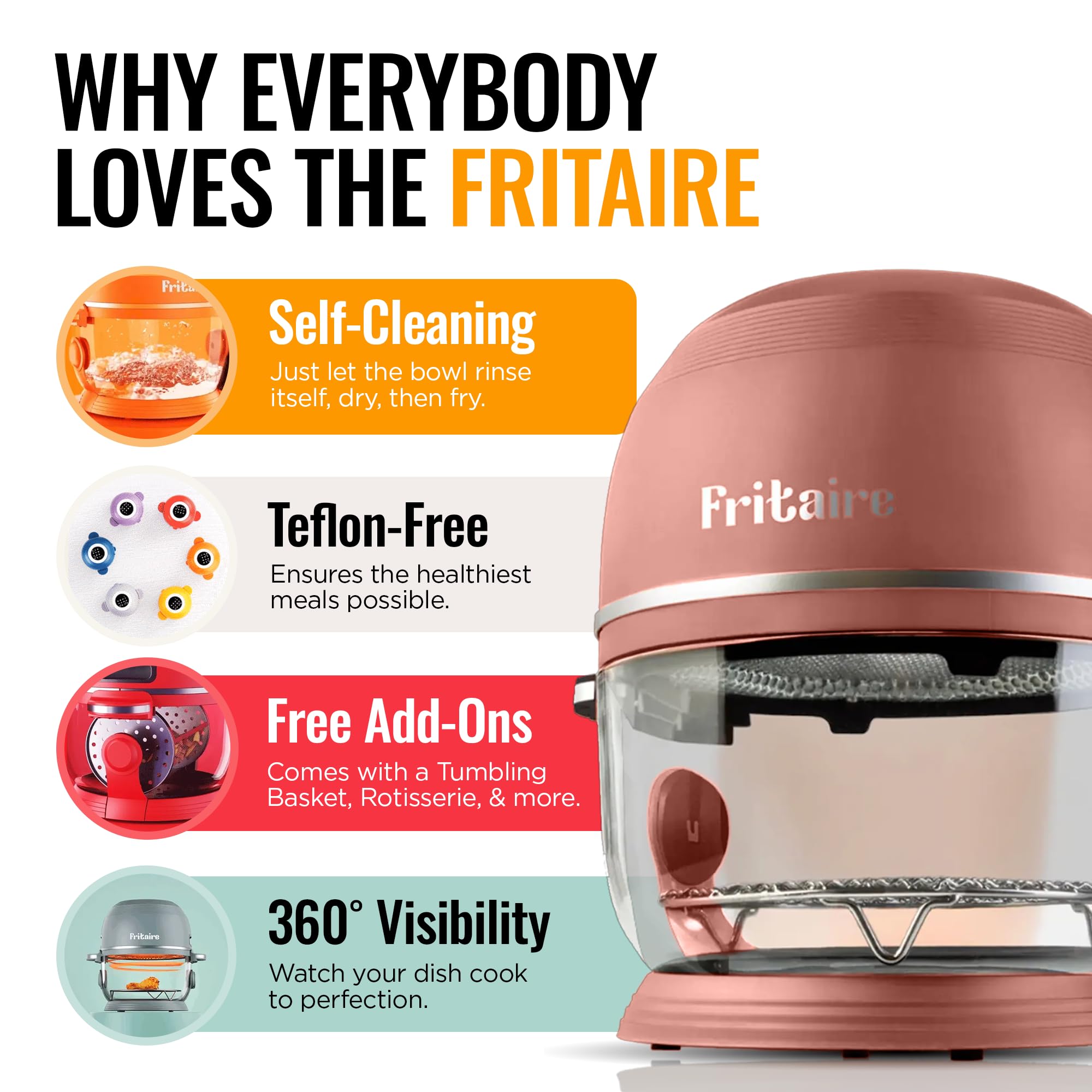 Non Toxic Air Fryer Pro | Freidora de aire de vidrio 9 en 1 | Autolimpiante | 5 cuartos | Asador y vaso | Vórtice de 400 F para cocinar uniformemente, sin teflón, recrisp, asado, hornear, rosa malva