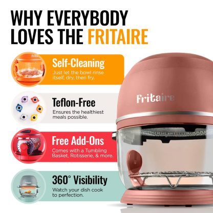 Non Toxic Air Fryer Pro | Freidora de aire de vidrio 9 en 1 | Autolimpiante | 5 cuartos | Asador y vaso | Vórtice de 400 F para cocinar uniformemente, sin teflón, recrisp, asado, hornear, rosa malva